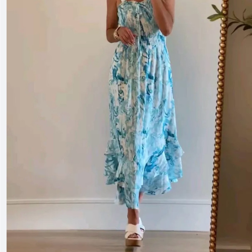 Grace Karin Blue & White Floral Ruffle Maxi Dress - NWT!